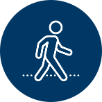 blue circle with animation of a person walking