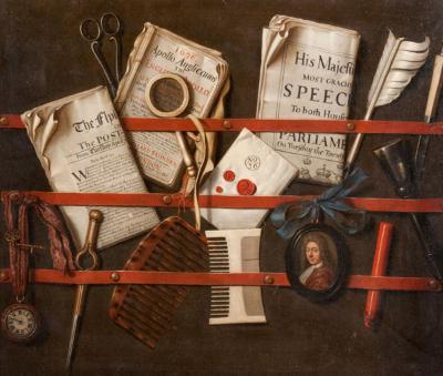 Edwaert Collier, Trompe l'Oeil, Letter Rack, 1693 - 1710. Painting, oil on canvas. GLAHA:43515.