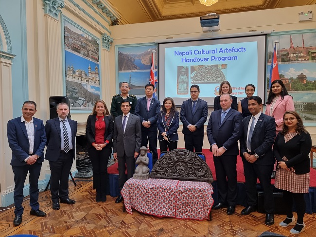 Dr Emiline Smith among those at the repatriation ceremony held in the Nepal Embassy London 