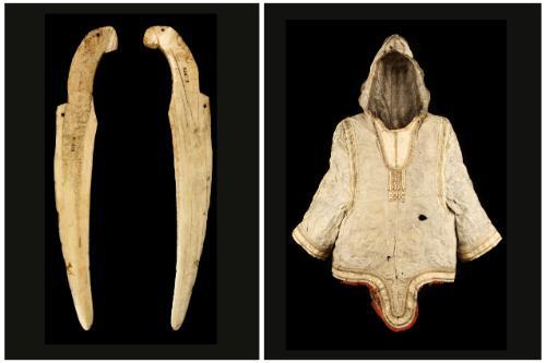 Inuit crafts: a bone knife and a sealskin parka