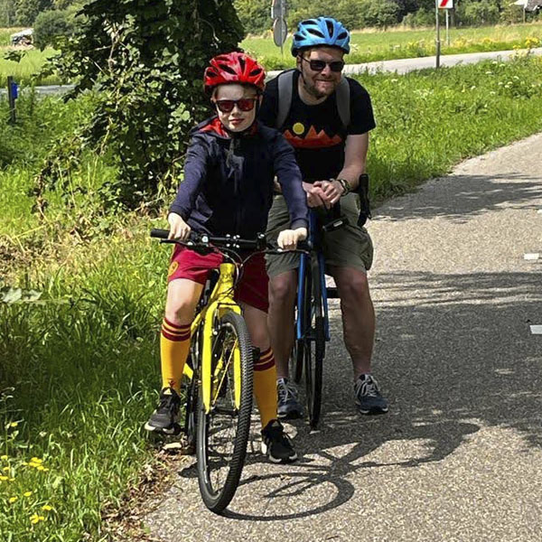 Dave Mackin (BSc 1995) and son Isaac took to the cycle paths of a holiday destination where labouring up hills is not a problem … the Netherlands!