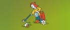Cartoon image of a woman with a litter picker. 