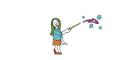 Cartoon image of a woman with a wand casting a spell. Alongside the spell are little viruses. 