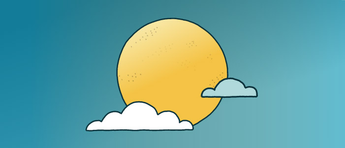 Cartoon image of the sun and clouds. 
