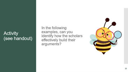 Slide with activity on building arguments