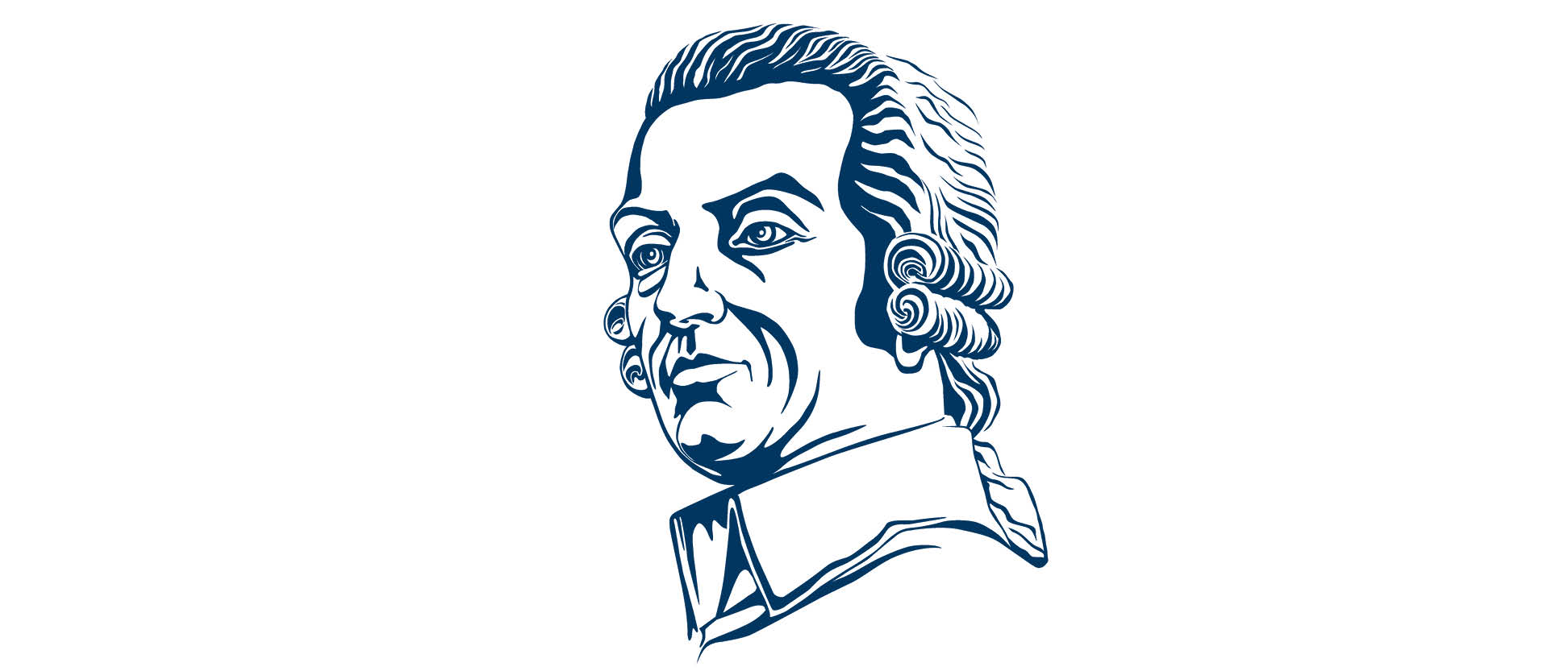 Drawing of Adam Smith's profile in blue on a white background