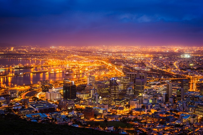 A nighttime view of Cape Town, South Africa