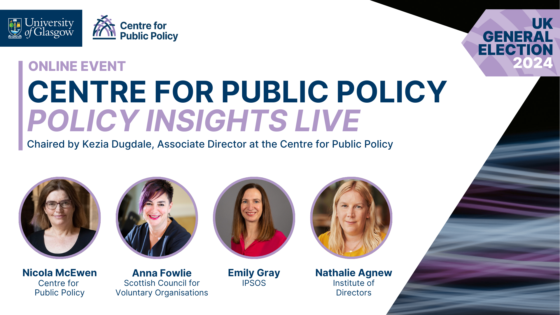 Promotional graphic for Policy Insights Live featuring photos of the four speakers