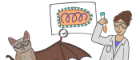 image of a cartoon bat, a scientist and a diagram of RNA