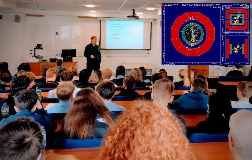 Dr David Miller talking to the Masterclass about theories of New Physics