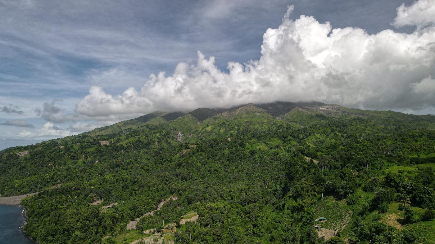 Aerial view of La Soufriere volcano