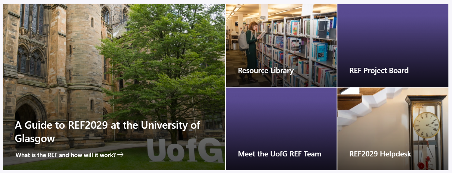 A screenshot of the UofG REF SharePoint homepage