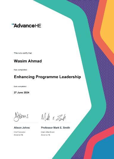 Wasim Ahmad AdvanceHE Award