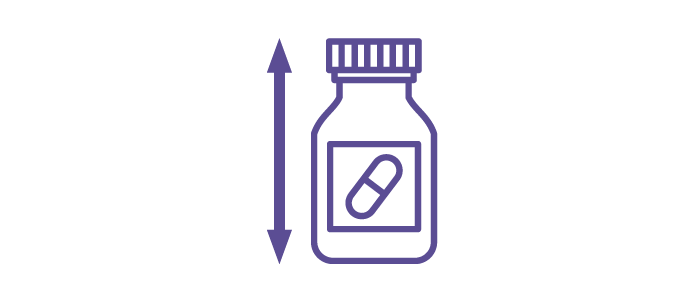 An icon of a medicine bottle and a double-ended arrow