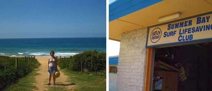 Montage of photos from Palm Beach, New South Wales, Australia including a bench scene and the front of the fictional Summer Bay Surf Club