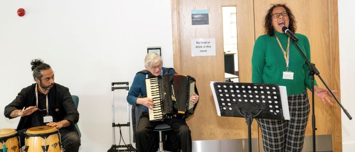 A group of staff musicians provide entertainment at the SHW spring fling 2023