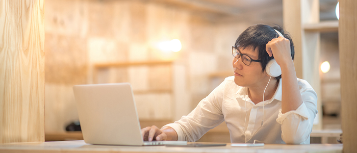 A student using a laptop