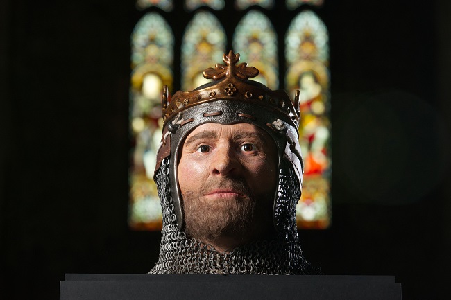 An image of the 3D model of Robert the Bruce being displayed at Dunfermline Abbey for the 750th anniversary of his birth