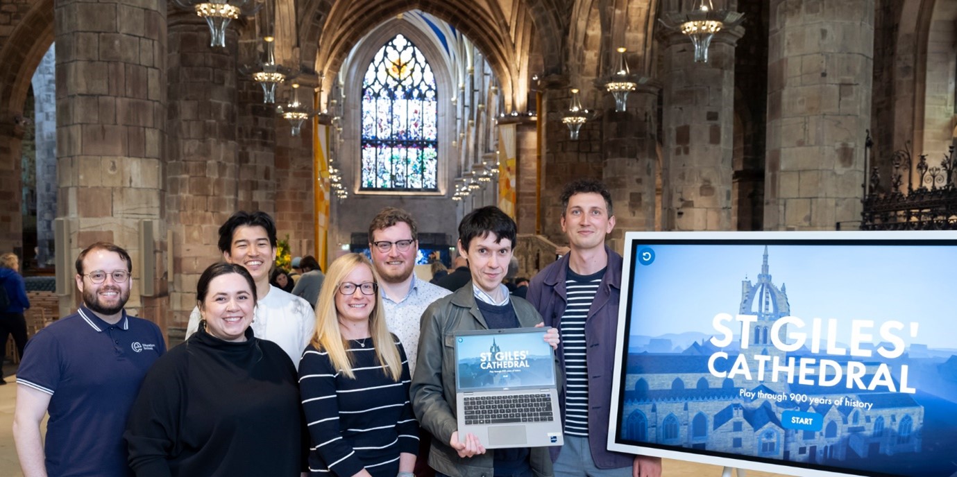 Project team members launching the game at St Giles’ Cathedral and the ARC