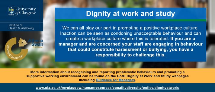 image depicting an aspect of dignity at work (challenging staff who engage in behavior that could constitute harassment or bullying)