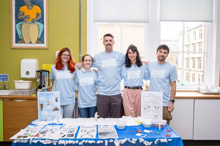 Photograph showing the members of group 2 with their activity table.