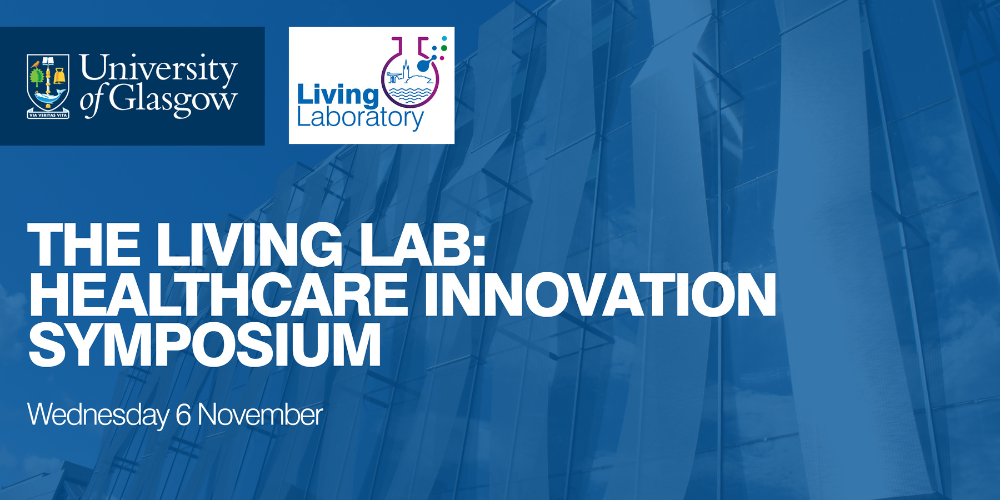 A graphic with the words 'Living Lab: Healthcare Innovation Symposium'