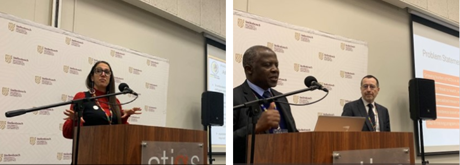 Two separate photographs combined into one collage: with Professor Lilach Sheiner (left) and Professor Pasquale Maffia both pictured on the podium addressing the conference at different times