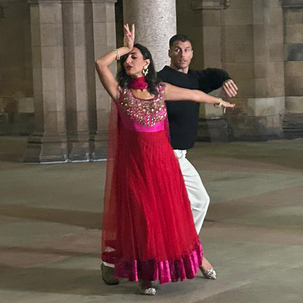 Punam Krishan and dance partner in the cloisters