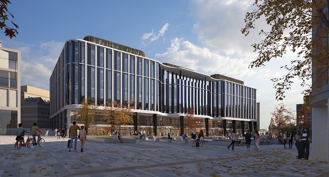 Rendering of the outside of the new Keystone Building. Credit HOK architects