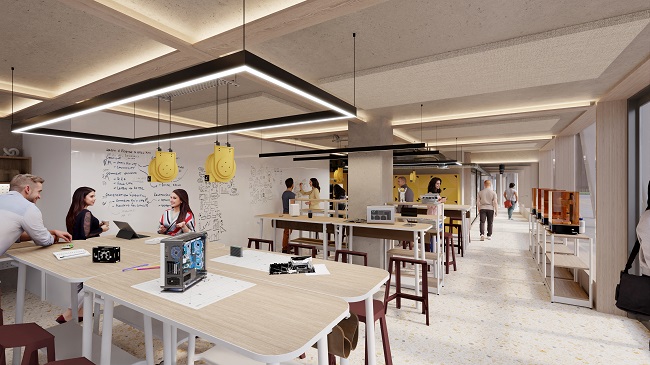 Rendering of the Maker Space in new Keystone Building. Credit HOK architects