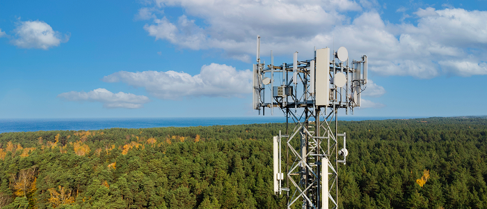 5G telecomms tower in a forest