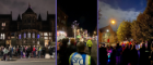 Three images side by side showing people marching on the streets of Glasgow