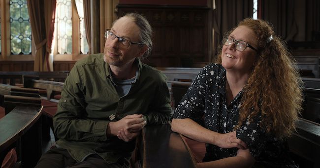 Joe Gerhardt and Ruth Jarman of Semiconductor in the Humanities Lecture Theatre (Photo credit: Tracing Light)