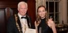 Deacon Raymond Lyon of the Incorporation of Hammermen of Glasgow presents Lisa Chestnutt with the Prince Philip Prize. Photo courtesy of George Mahoney.