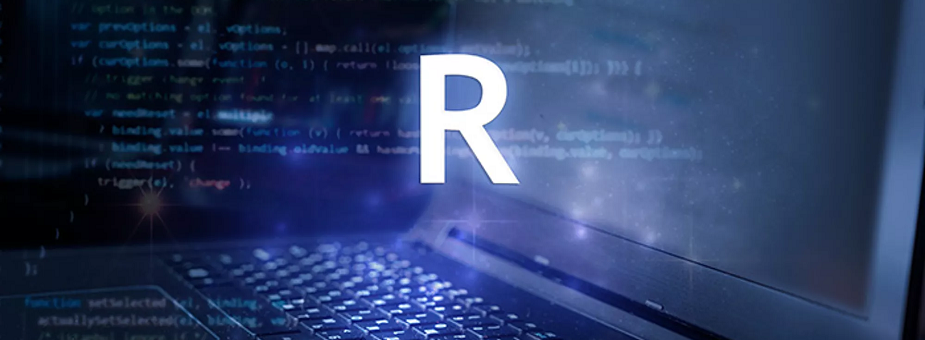 Letter R with laptop in background