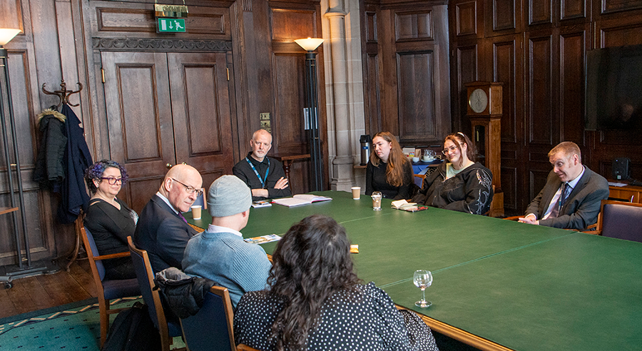 FM John Swinney MSP meeting WP team and care-experienced students