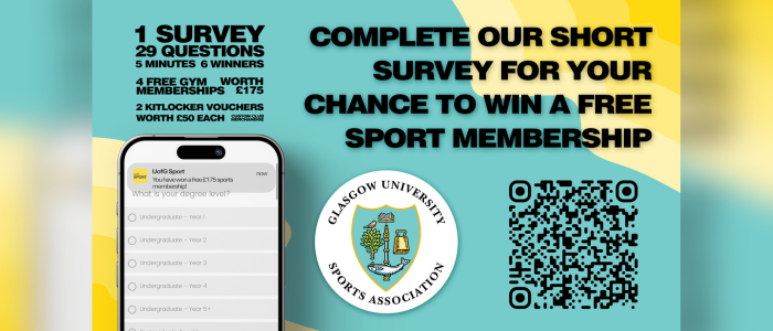 A graphic that reads COMPLETE OUR SHORT SURVEY FOR YOUR CHANCE TO WIN A FREE SPORT MEMBERSHIP