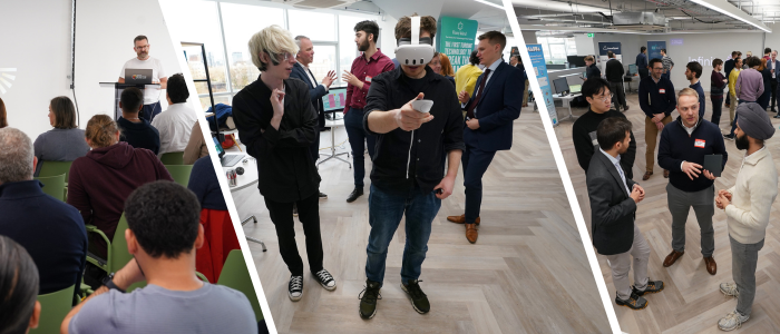 Attendee wears VR / XR headset at a Showcase event that closed the Infinity G accelerator programme in Glasgow