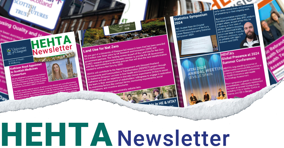 Excerpts of HEHTA newsletters are scattered, and below a rip in the papers, it reads: HEHTA Newsletter.