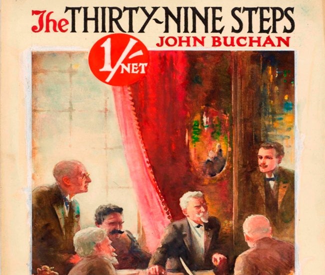 Cover for the first edition of The Thirty-Nine Steps published by William Blackwood and Sons, Edinburgh, Oct 1915