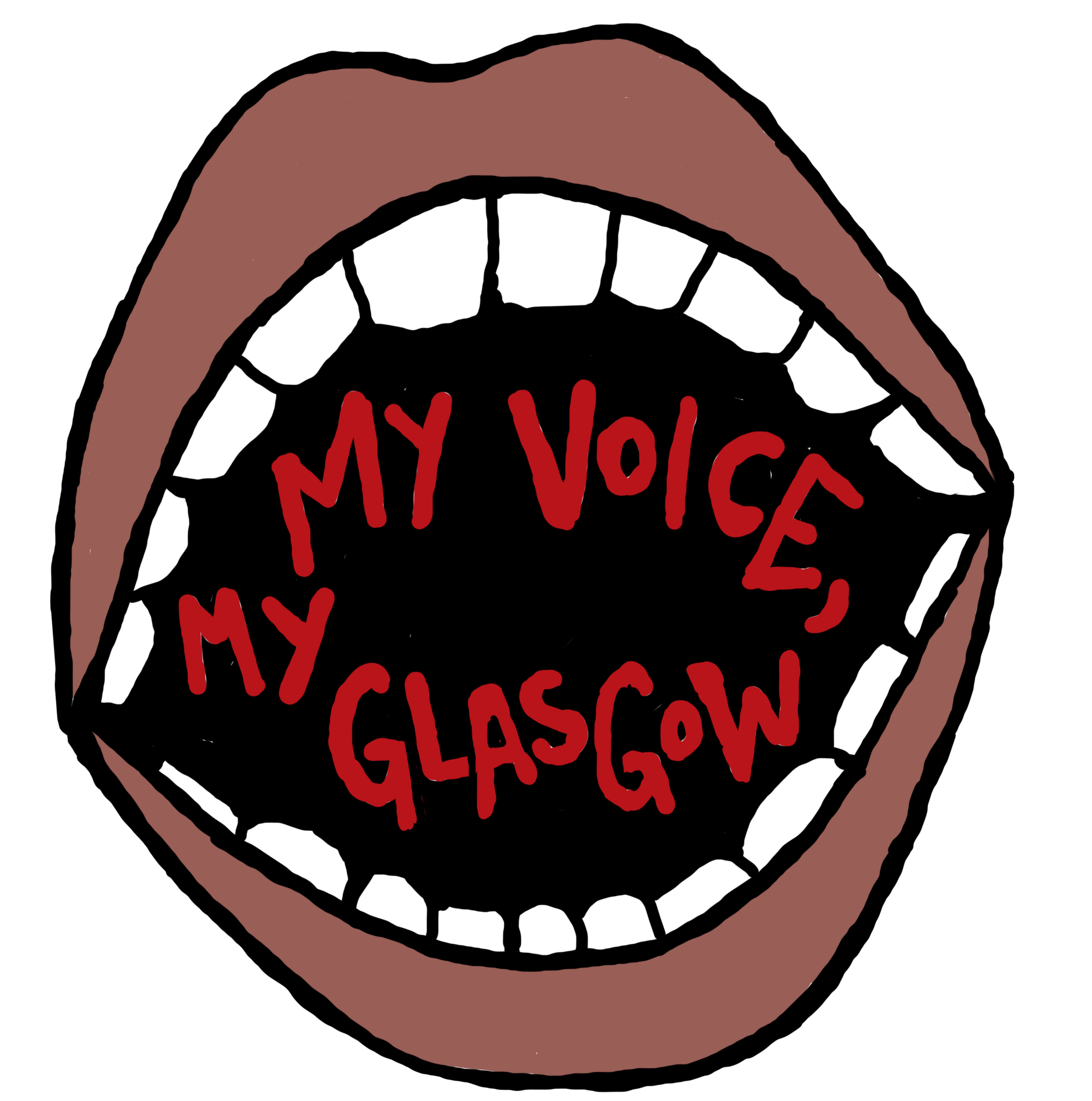 The project logo, a mouth with the words 'My Voice, My Glasgow' inside.