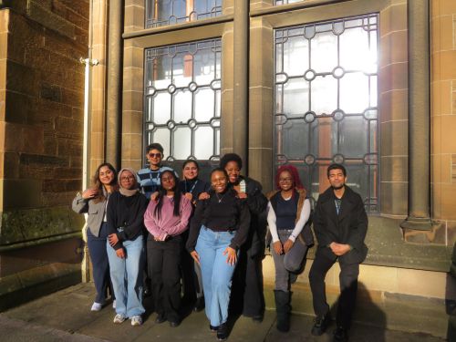 A group of student callers from the 2025 Telephone Campaign in the west quads