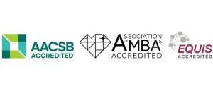 Triple accreditation logos in a banner image, includes AACSB, AMBA and EQUIS