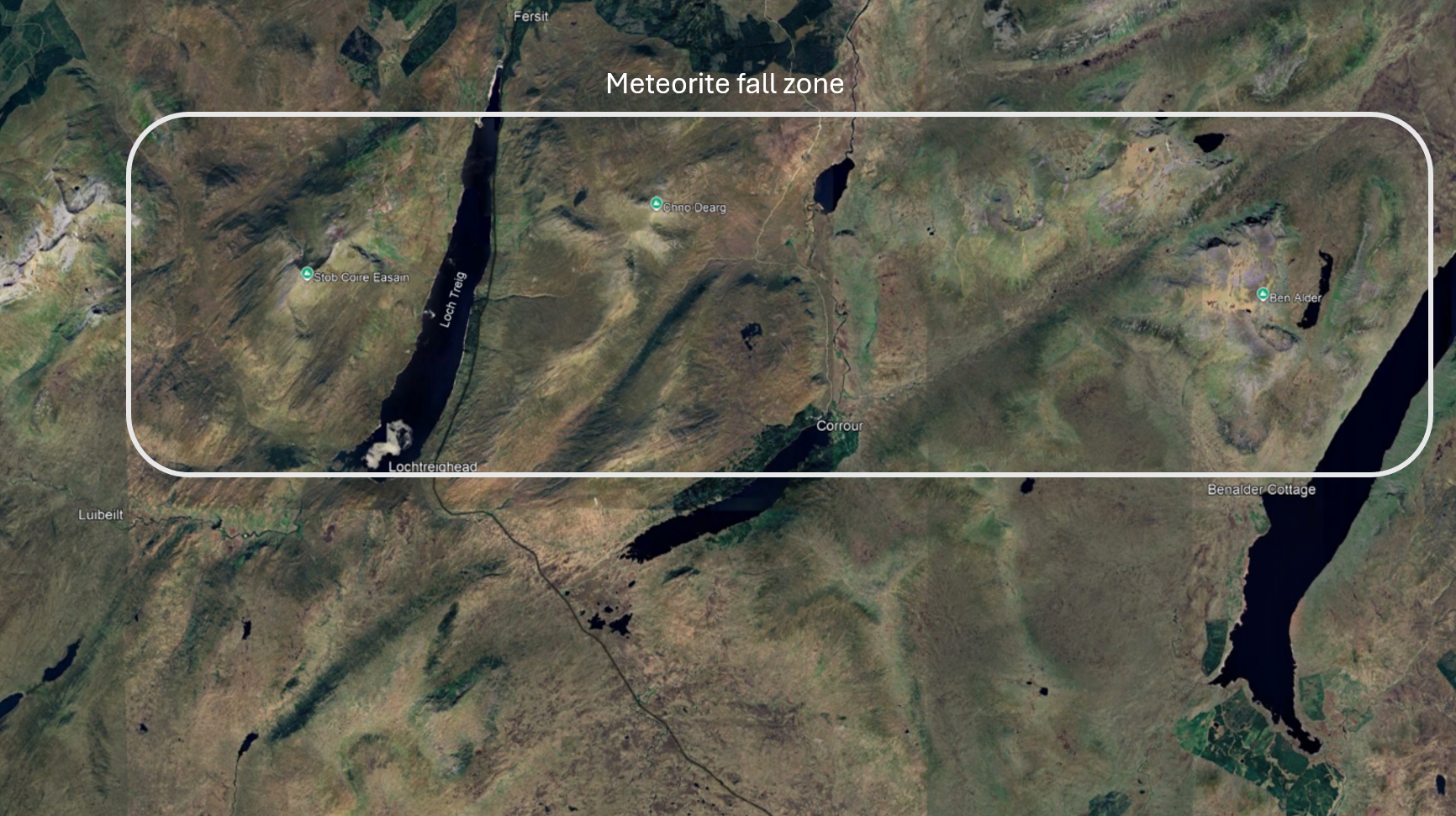 Meteorite fall zone map