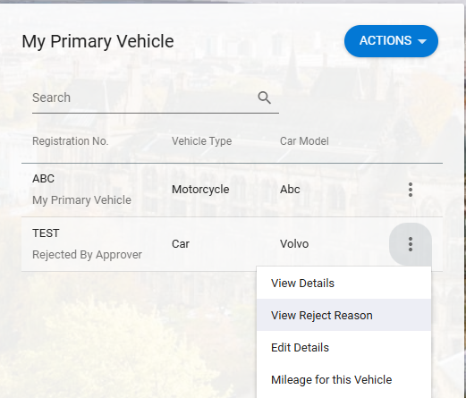 Click on the three dots next to the rejected car and select view rejection reason