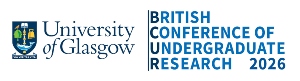 British Conference of Undergraduate Research logo 2026 in blue and white, featuring the University of Glasgow logo