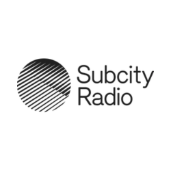 logo of Subcity radio with 'Subcity Radio' written next to a circle with overlapping lines in black