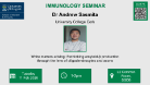 Flyer for Immunology seminar, Dr Andrew Sasmita, of which the date, time and location are included in the accompanying text