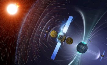 Artistic impression of space weathering from the Sun’s solar wind affecting spacecraft (credit: ESA/P.Carril). space weathering from the sun credit ESA P Carril