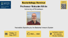 Bacteriology seminar, Professor Malcom White,of which the date, time, location and title are included in the accompanying text.
